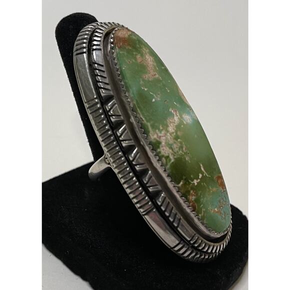 William G Johnson Navajo Lge Royston Turquoise Ring 10 Green Golden Brown Matrix - Picture 7 of 15